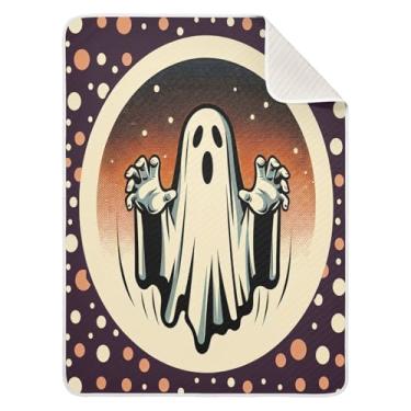 Imagem de Qilmy Cobertor de bebê Halloween Boo 76 x 101 cm, cobertor infantil de algodão macio para meninos e meninas, cobertor leve e quente para bebês de berço, carrinho de bebê, soneca, recém-nascido