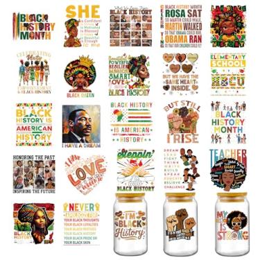 Imagem de Adesivos Uvdtf Mês da História Negra - 25 folhas Black Power Fist UV DTF Cup Wraps para 16 garrafas de água de vidro de 590 ml, adesivo de transferência But Still I Rise Justice DIY Tumbler Journal