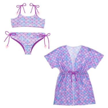 Imagem de Biquíni Dupla Face + Vestido Saída De Praia Infantil Verão - Sereia Sk