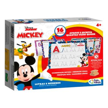Imagem de Jogo de Aprendizagem Letras Números Mickey Plaquinhas Roleta Caneta Apagadore Pais e Filhos