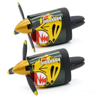 Imagem de 2 peças P-40 Decoração de saída de ar de carro de combate Warhawk Clipe de avião Hélice Giratória Aromatizador de nariz de tubarão Frescura de longa duração Fácil Instalação Decoração Interior