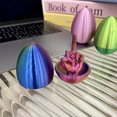 Imagem de Enfeite de mesa de ovo de gesto amigável com impressão 3D, ornamento criativo de ovos de Páscoa, para quartos e salas de estar (azul roxo)