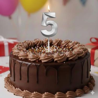 Imagem de Vela De Aniversário Mini Design Número Com 5Cm Silver Festas Prata (Número 5)