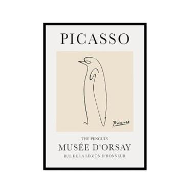 Imagem de Pintura em tela vintage Picasso desenho de linha de cachorro gato pássaro cavalo desenho abstrato animal impressão minimalista arte de parede pôster para sala de estar decoração de casa (SKU10,40.6x60