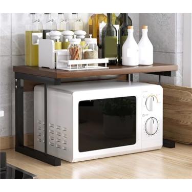 Imagem de VZQJHKMPXFS Suporte de micro-ondas de madeira com gaveta, organizador de armazenamento que economiza espaço, suporte de cozinha para sala de estar