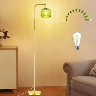 Imagem de Vinaco Candeeiros de chão de arco de vidro para sala de estar, luminária de chão dourada com persiana de vidro canelada, lâmpadas altas reguláveis com interruptor rotativo, lâmpada de pé moderna com