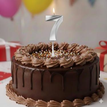 Imagem de Vela De Aniversário Mini Design Número Com 5Cm Silver Festas Prata (Número 7)