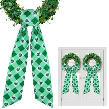 Imagem de PartyforU Faixa de guirlanda de Dia de São Patrício – 2 faixas de guirlanda xadrez com trevo para porta da frente, dia de São Patrício, faixa de guirlanda xadrez de 152 cm para entrada interna e
