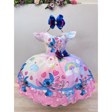 Imagem de Vestido Infantil Colorido Lilo Stitch e Angel Apaixonados - Fabuloso A