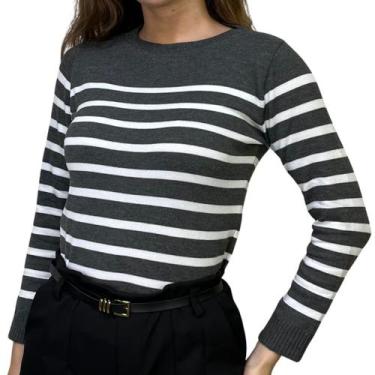 Imagem de Blusa Feminina Tricô Modal Listradinho Casual Macio Inverno - Gip Ecom