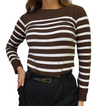 Imagem de Blusa Feminina Tricô Modal Listradinho Casual Macio Inverno - Gip Ecom