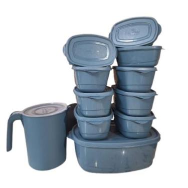 Imagem de Kit Pote de Plástico e Jarra Vasilhas 11 Peças, Organizadora Com Tampa