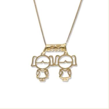 Imagem de Colar Veneziana 40cm em Ouro 18k Com Pingentes Crianças Canga Menino M
