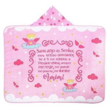 Imagem de Toalha de Bebê com Capuz Anjinho da Guarda Rosa Forro de Fralda - Bamb