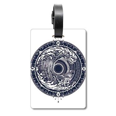 Imagem de Waves Compasso Circle Art Pattern Bagagem Etiqueta Bagagem Etiqueta Scutcheon Etiqueta