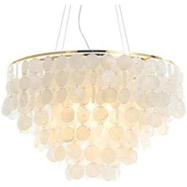 Imagem de Lustre Criativo Para Sala De Estar Shell E27, Candeeiro Pendente De Conchas De Mesa De Jantar Moderno, Feito De Centenas De Placas De Madrepérola Candeeiro Suspenso De Concha Para Sala De Jantar,