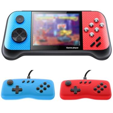 Imagem de Console de jogos portátil para crianças e adultos, reprodutor de videogame portátil com jogos pré-carregados, economia de progresso e conexão com a TV (azul vermelho)