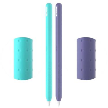 Imagem de AKSHFETH Capa de silicone para Apple Pencil 2ª geração e Apple Pencil Pro 2024, capa macia e fina, acessórios para Apple Pencil (verde menta + cinza lavanda)