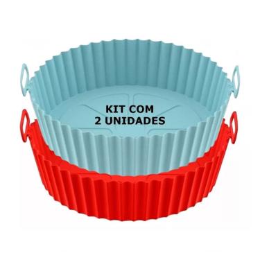 Imagem de Kit 2 Formas de Silicone AirFrayer Assadeira Cesto Flexivel Lavável Redondo Resistente Forno, Microondas
