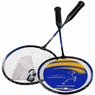Imagem de Kit Badminton Gold Sports 2 Raquetes e 2 Petecas, Azul, Único, Unissex