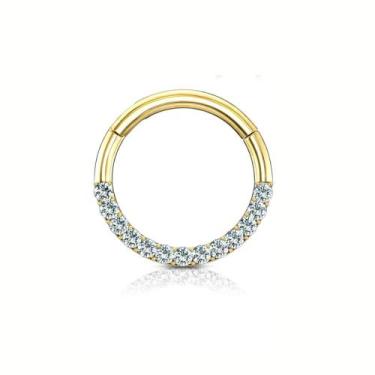 Imagem de Piercing Titanio Argola Fecho Click Cravejada Mamilo Orelha Prata - Or
