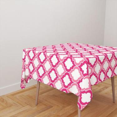 Imagem de Toalha De Mesa Quadrada 4 Lugares Tecido Oxford Estampada Tons de Rosa