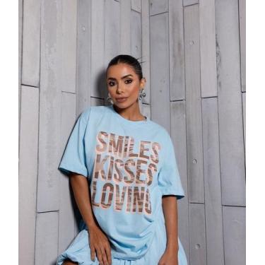 Imagem de Conjunto Saia Balone e Max T-Shirt Smiles Kisses Loving - luh may, Azu