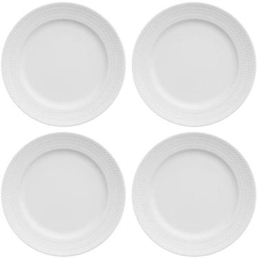 Imagem de Jogo 4 Pratos em Porcelana Rasos 26,5cm Germer Chevron Redondo Branco 