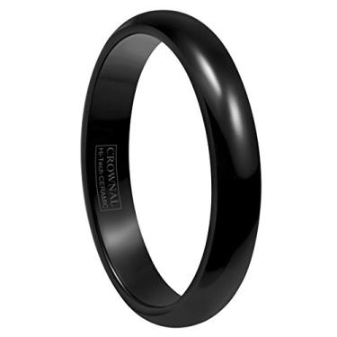 Imagem de Aliança de casamento de cerâmica preta Crownal 2 mm/4 mm/6 mm/8 mm masculina casal liso cúpula alto polido ajuste confortável tamanho 3,5 a 16