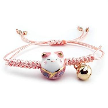 Imagem de COLORFUL BLING Pulseira Lucky Cat Fofa Feng Shui Maneki Neko Cordão Ajustável Boa Sorte Contas Trançadas Pulseira de Cerâmica Ajustável Presente de Aniversário Dia das Mães, trumpet, sem pedra
