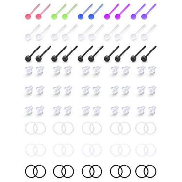 Imagem de Ftovosyo Pinos de brinco de plástico invisível com orifício de orelha, tarraxas, espaçadores de orelha transparentes, joias de piercing para homens, mulheres, meninas, crianças, trabalho esportivo, tarraxas de borracha de silicone