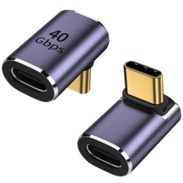 Imagem de ShineeKee Adaptador de ângulo reto USB C de 90 graus, transferência de dados de 40 Gbps, USB 4.0/Thunderbolt 4 tipo C macho para fêmea extensor para celular, interruptor, deck a vapor, tablet, laptop