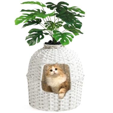 Imagem de SETVSON Caixa de Areia para Gatos Móvel com Plantas Artificiais, Tamanho Médio (20 inches C x 19.99 L 38.97 A), Verde, Rústico