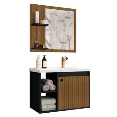 Imagem de Gabinete Para Banheiro Com Cuba e Espelho Preto Nature Ripado Adonis Destaki