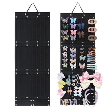 Imagem de Grampos de cabelo com garra pendurada organizador de suporte de arco de cabelo para meninas acessórios de cabelo Suporte de suporte para parede, porta e armário. Preto de grande capacidade