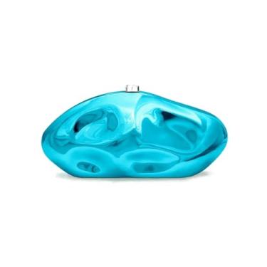 Imagem de PSBIY Bolsa feminina de acrílico para noite com padrão de malha metálica exclusiva bolsa transversal com glitter para banquete de formatura, Azul-celeste