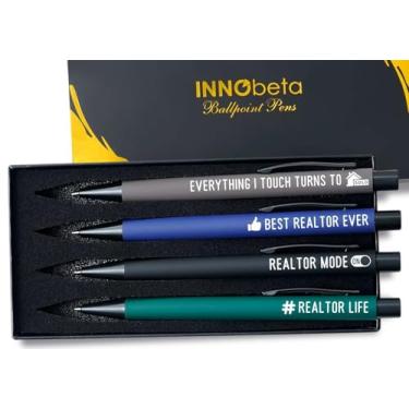 Imagem de InnoBeta Presentes de corretor de imóveis para homens, presentes engraçados para agente imobiliário, conjunto de 4 canetas esferográficas, ideias de presente para homens no aniversário, Natal,