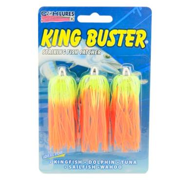 Imagem de C&H, Isca King Buster, saia verde-limão e laranja, cabeça de 3,5 g, 6,35 cm, 3 peças