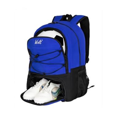 Imagem de WOLT Bolsa de futebol, mochila de futebol, mochila de basquete com chuteira e compartimentos de bola, mochila esportiva, vôlei, Azul, Large, Bolsa de futebol