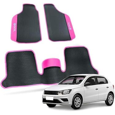 Imagem de Tapete Automotivo Gol G8 G7 G6 G5 G4 G3 G2 G1 Borracha 3 Peças Detalhe em Carpete Personalizado Gol Bola Quadrado (ROSA)