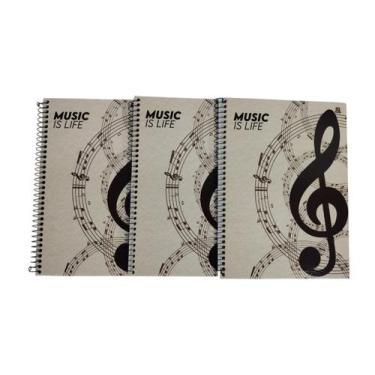 Imagem de Caderno Musica 80 Folhas Capa Dura Music Is Life 03 Unidades - SD