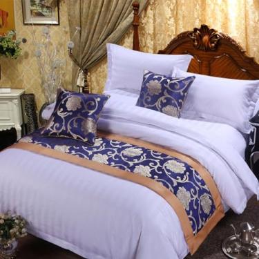 Imagem de HSTANGKY Cachecol de cama de hotel moderno minimalista cachecol de cama jacquard floral envolto dourado decoração de cama colcha macia proteção para cama de solteiro queen king size - Azul||2 fronhas