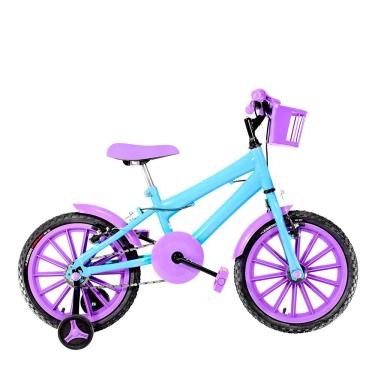 Imagem de Bicicleta Infantil Aro 16 Nylon Cor Azul Claro E Lilás
