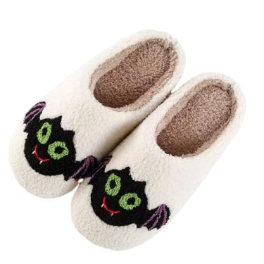 Imagem de Pantufas de abóbora para mulheres, homens, sapatos de casa, chinelos assustadores, macios e quentes de pelúcia para casais, Morcego verde, 7.5-8.5 Women/6.5-7.5 Men