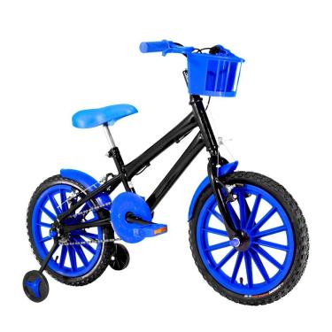 Imagem de Bicicleta Infantil Masculina Aro 16 Nylon + Kit Premium Cor Preta E Azul