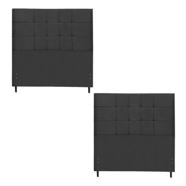 Imagem de Kit Cabeceira Barcelona Estofada Casal 144Cm Preto Botão Tecido + Cabeceira Barcelona Solteiro 94Cm Preto 