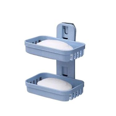 Imagem de Saboneteira Dupla Para Parede/Banheiro Dupla Camada Adesiva Sem Furo (AZUL,1)