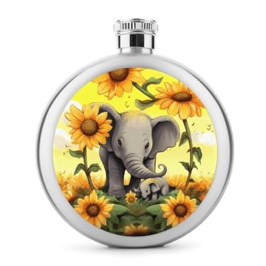 Imagem de Cantil de aço inoxidável, elefante girassóis impressão bolso cantil garrafa de viagem garrafa portátil garrafa de licor garrafa de metal