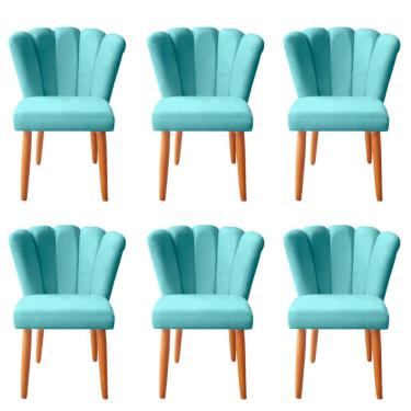 Imagem de Kit 6 Cadeiras Poltrona Sala de Jantar Penteadeira Reforçada Decorativa Pétala Suede