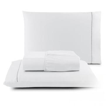 Imagem de Super soft 400 fios conjunto de roupa de cama agulha fina conjunto de luxo(branco,Solteiro)